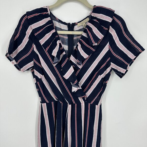 3/$25 Polagram‎ Striped Wide Leg Pants Jumpsuit S Ruffle Trim Navy Blue - Picture 3 of 6